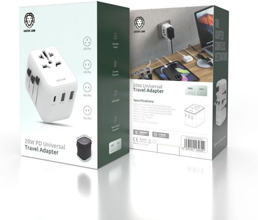 Green Lion 20W Universal Travel Adapter White Green Lion 20W Universal Travel Adapter White